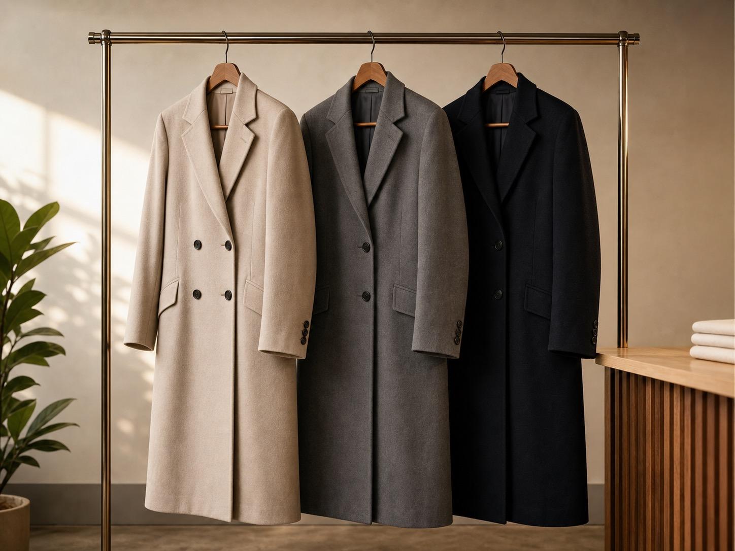 Long formal dress coats hanging neatly on a rack